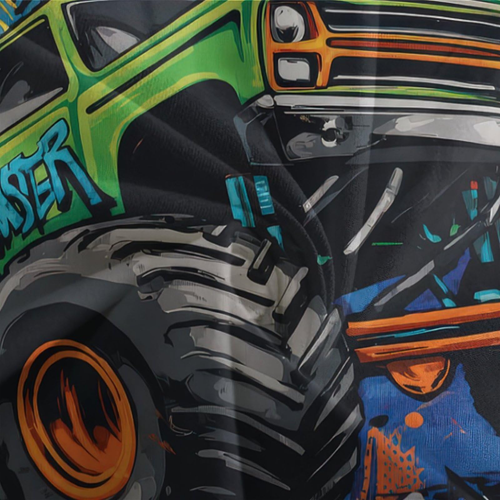 Offroad LKW 3-teiliges Reines Polyester Graffiti Kunststil Bettbezugset, Versteckter Reißverschluss, Für Kleinkinder, Babysicher & Gifffrei, Pflegeleicht King（220x240cm）