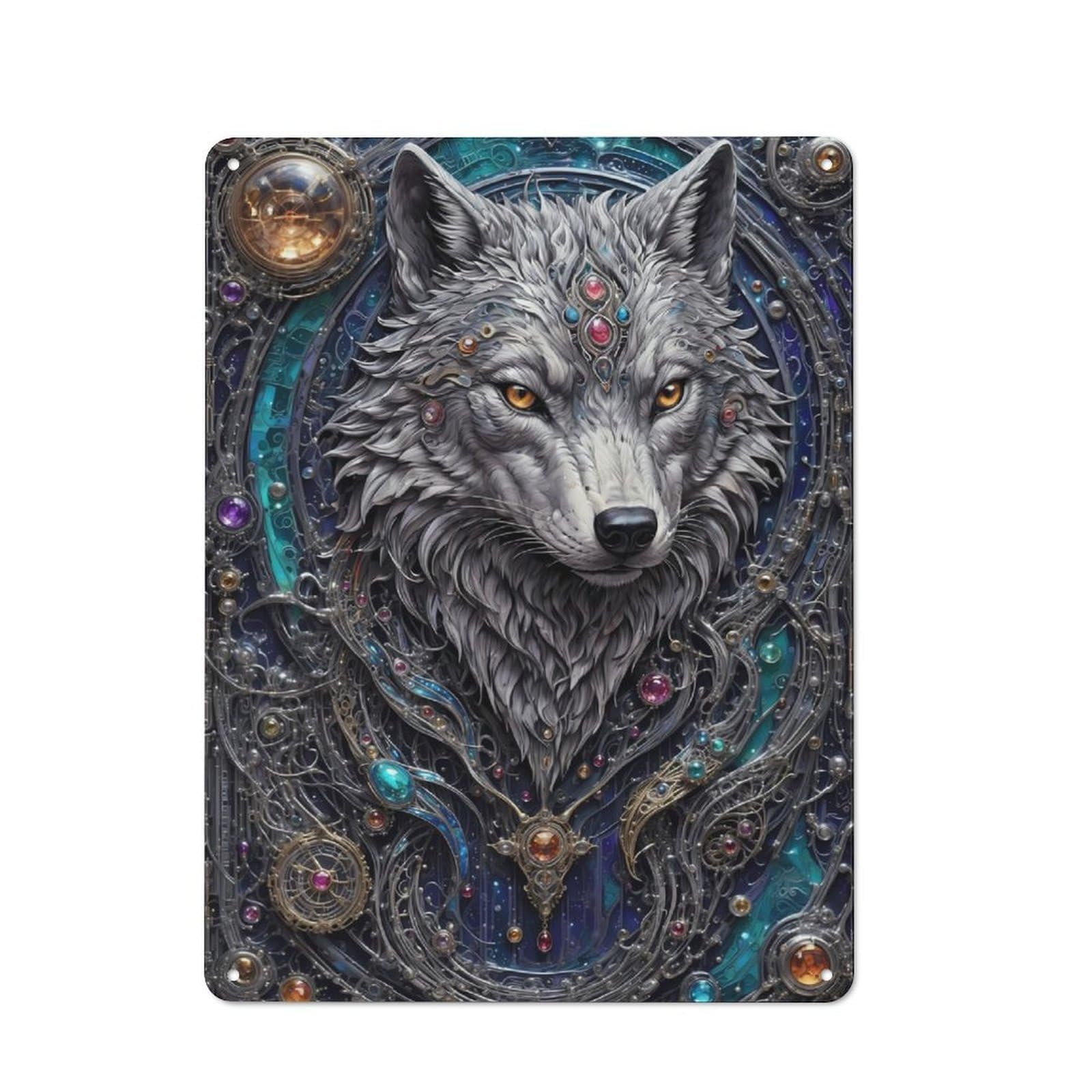 Junmoney Techno Wolf Steampunk Retro Metal Sign With Design 40X30cm, Weathered Look Shed Wall Plaque For Garage, Workshop, Shed Or Utility Room