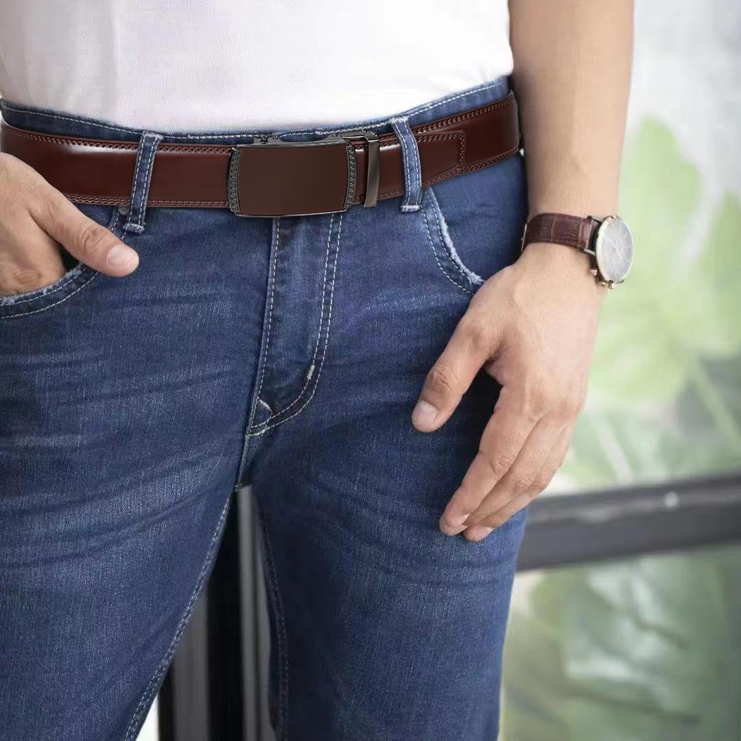 Founders & C Ratchet Belts for Men-Black/Brown Belt Leather 1 3/8" for Casual Dress-Micro Adjustable Belt - Image 2