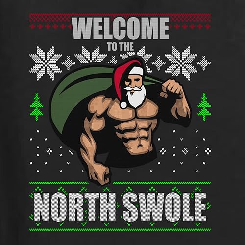 Miniatura 2 de Divertido suéter feo de Navidad con texto en inglés "Welcome to The North Swole" con diseño de Santa Gym Lifting