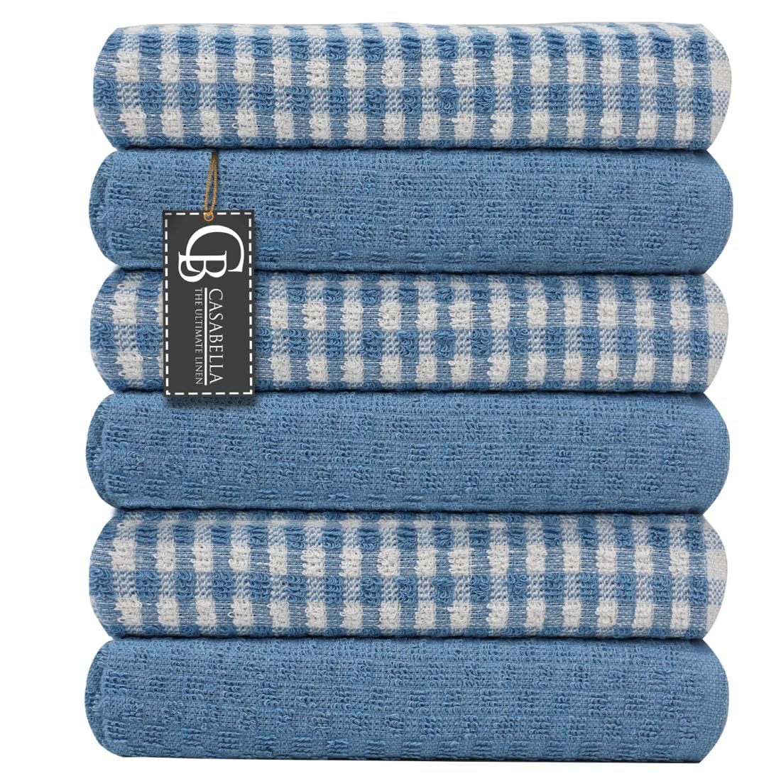 Casabella Blue Pack Of Terry Towelling Cotton Kitchen Tea Towels - Soft, Highly Absorbent Dish & Bar Towels - Unbeatable Price (6 Pieces Set, ) Size 6