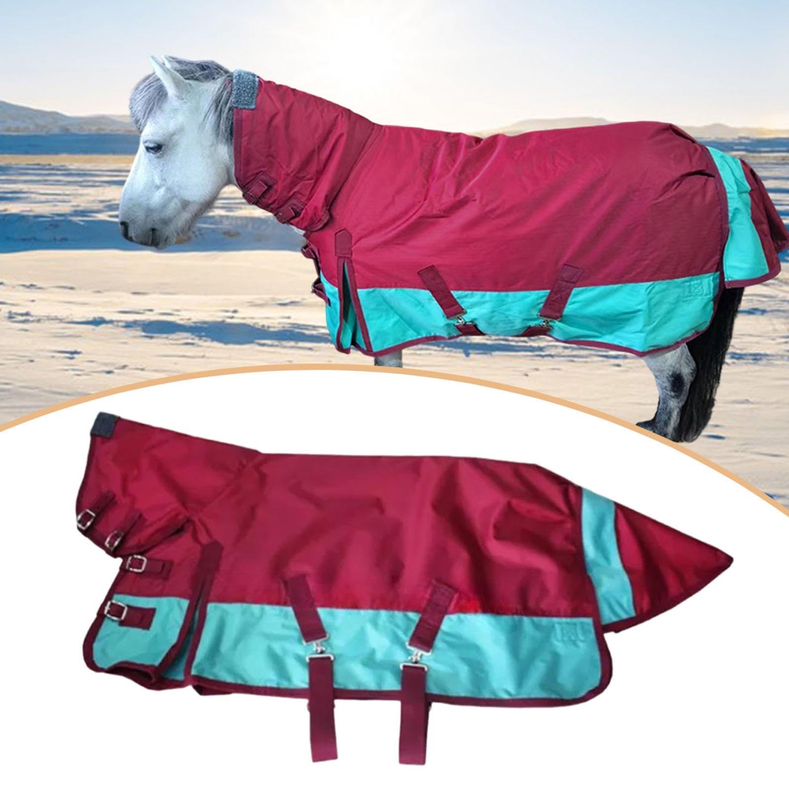 Manta para Caballo Impermeable con Relleno Térmico Funda con Capucha Y Cinturón Ajustable Oxford 600D Transpirable Resistente Al Frío Adecuada para Ca