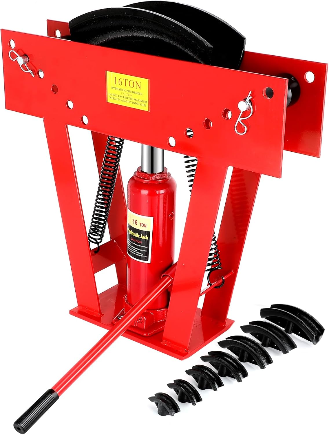 Hydraulic Pipe Bender with 8 Dies, 16 Ton Manual Copper Tubing Bender Tool Adjustable Rollers 90°-180° Steel Iron Metal Ratcheting