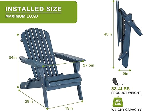 Miniatura 2 de Juego de 2 sillas plegables Adirondack de madera maciza Adirondack con reposabrazos anchos, juego de sillas para exteriores para todo tipo de clima,