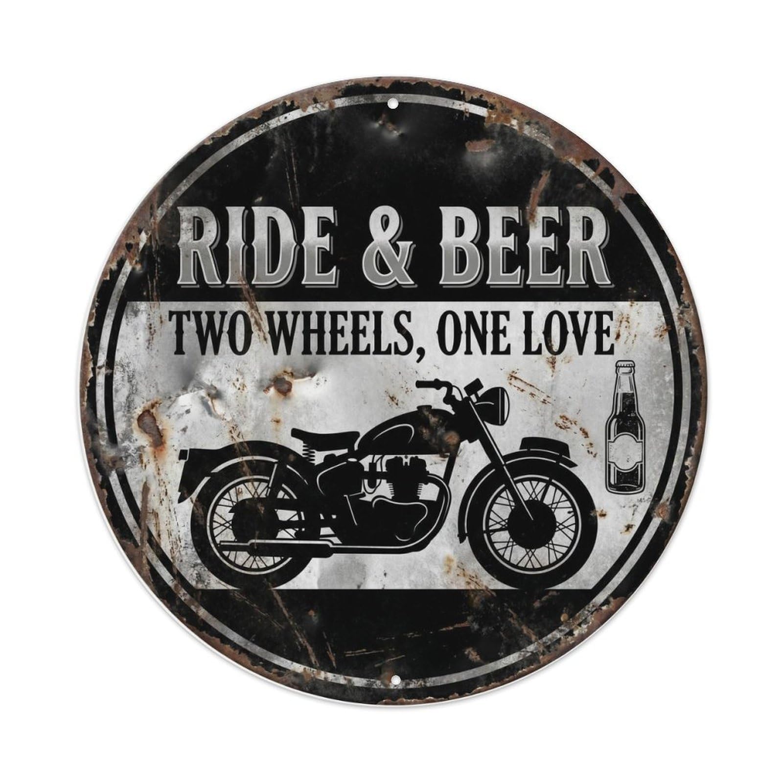 Retro Bar Motorcycle Freedom Workshop Beer Metal Tin Sign Plaque Wall Decor for Cafe, Club Bar, Office, Home Garden Round Metal Poster 8x8Inch