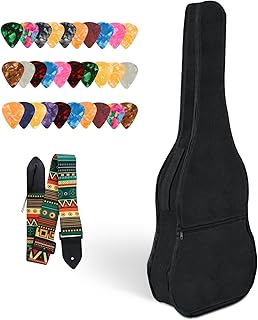 104 cm Gitarren-Staubschutztasche, Gitarren-Zubehör-Set, Gitarrentasche, verstellbarer Gurt, 30 Plektren, 3 verschiedene Dicken, Gigbag für Akustikgitarre, Schwarz , Fasion