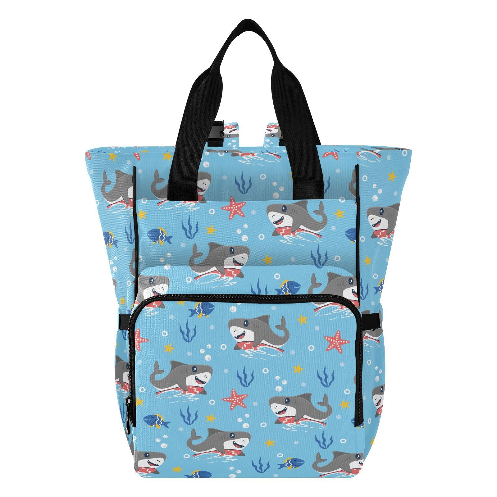 ALAZA Baby Changing Bag Backpack, Nappy Changing Bags Shark and Fish Multi-Functional Diaper Bag Tote Large Capacity Mum Dad Backpack