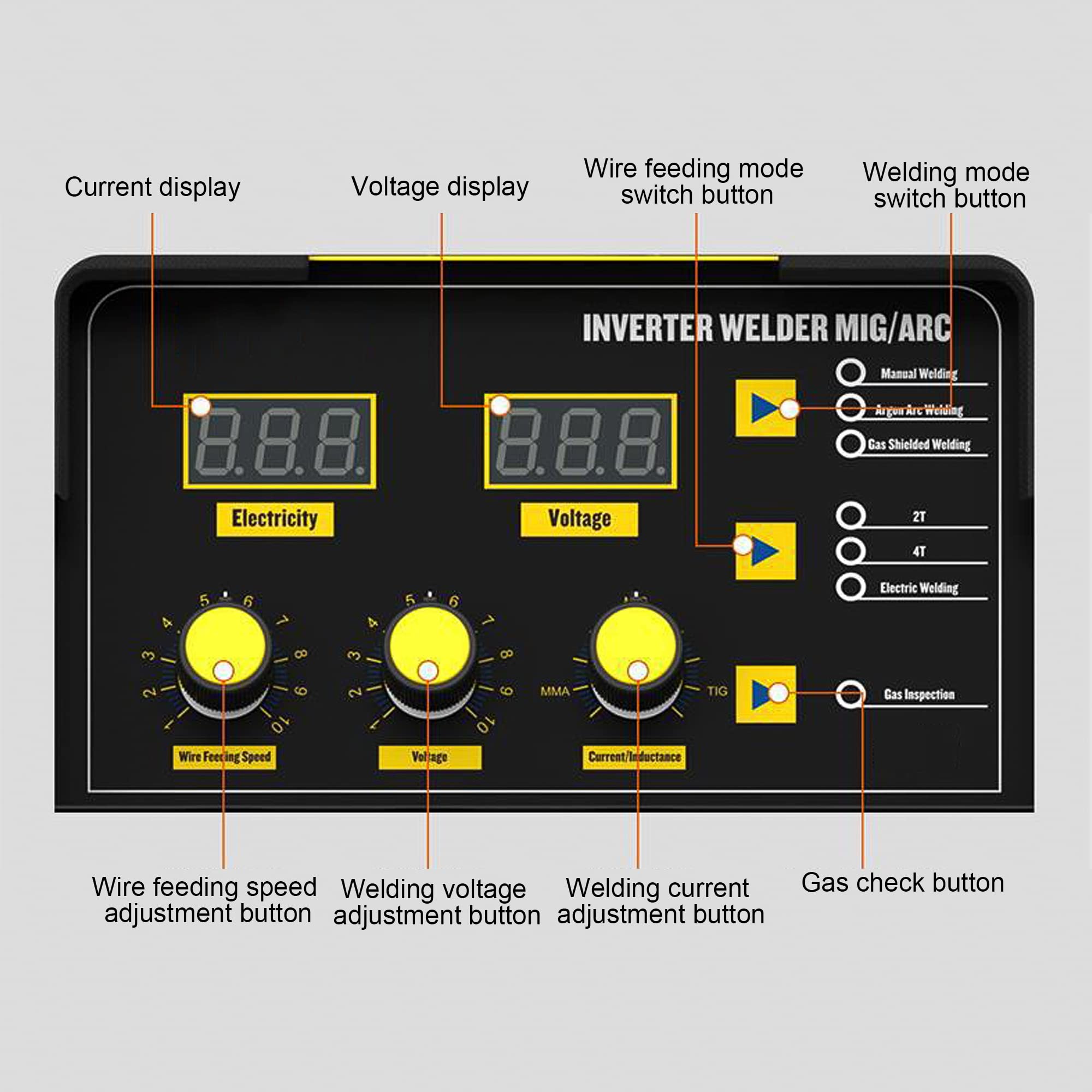 4000W Weld 3-in-1 Stick Welder, Mig/MMA/Mig Welder, 2/4T Digital Display Welding Machine, Manual, Argon Arc, Gasless Mig Welders, Giallo