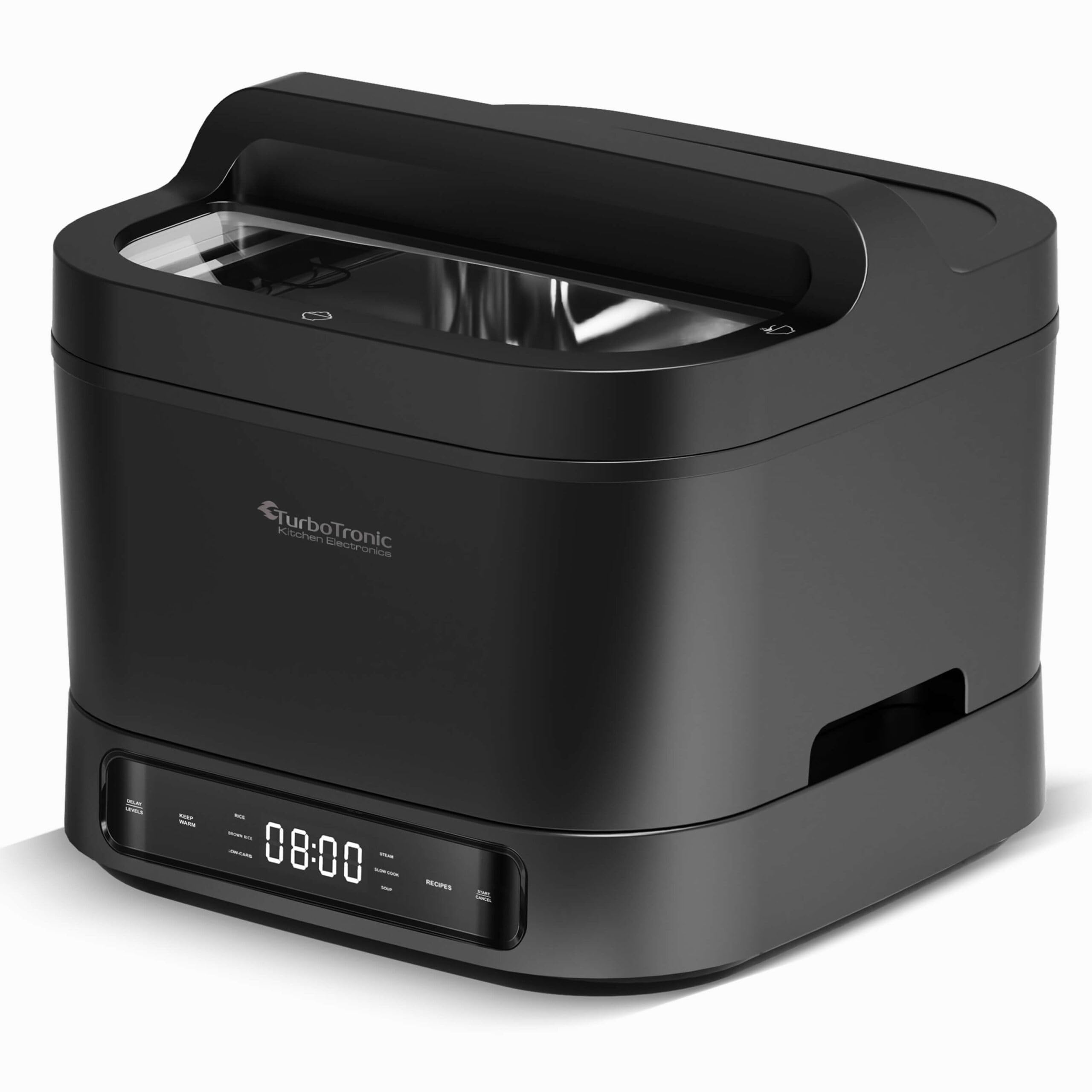TurboTronic Elektrischer Multikocher 4L Schwarz Dampfkocher, Reiskocher, Slow-Cooker, Küchenmaschine, 1200W, Timer