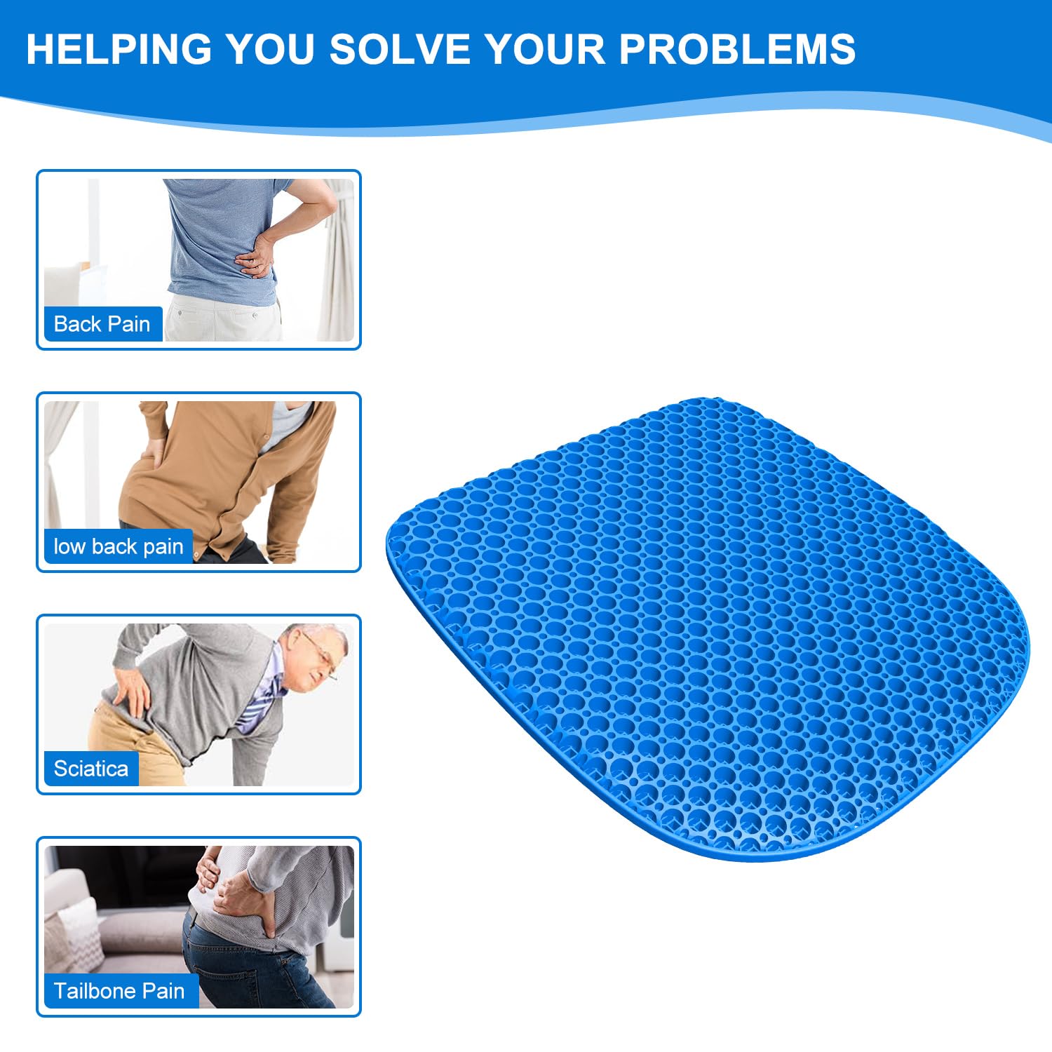 Coussin de Chaise Orthopédique Anti Escarres Gel Respirant 43.5 x 38.3 x 3 cm Housse Antidérapant