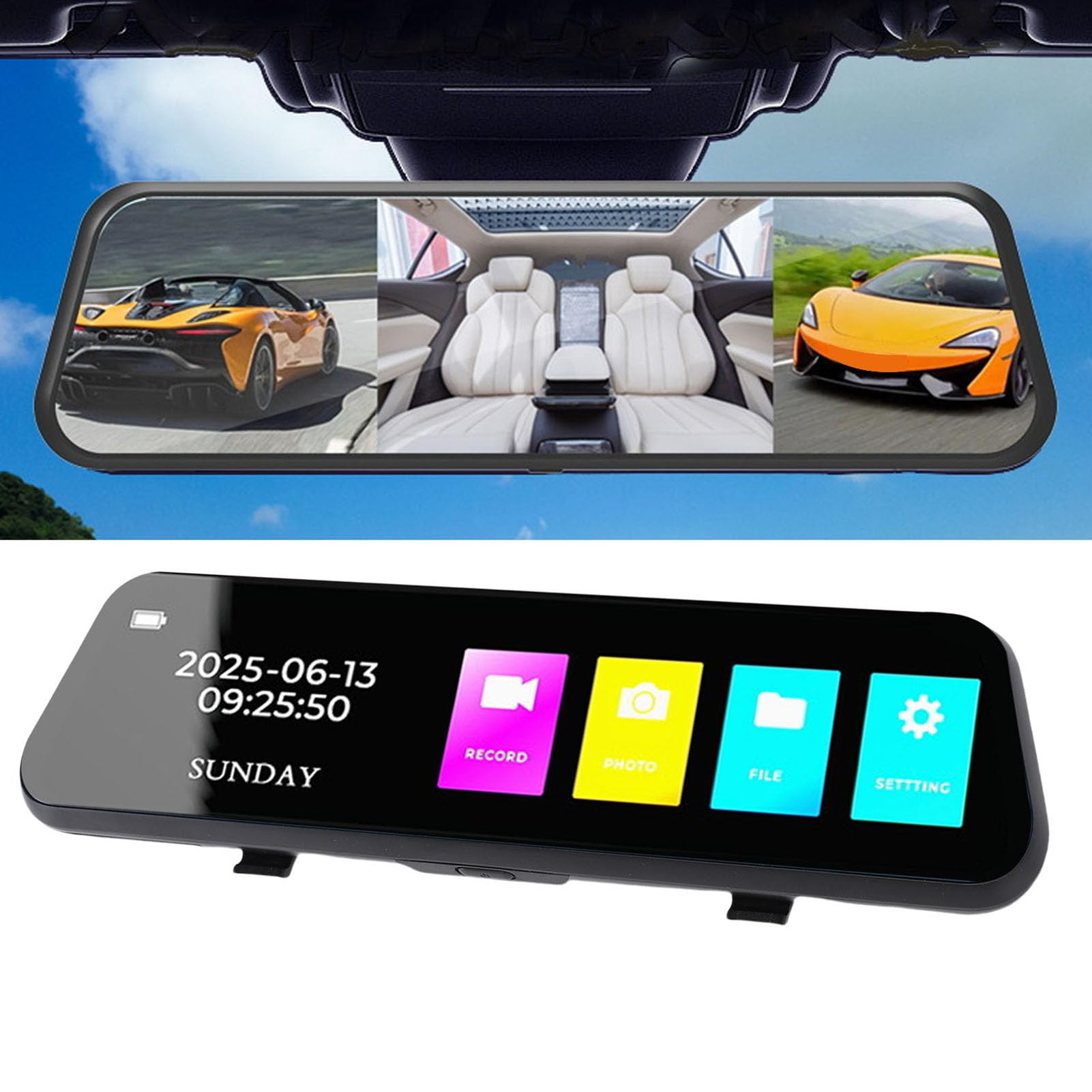 Topiky Cámara de Espejo Retrovisor 4K, Cámara de Tablero con Pantalla Táctil de 9,66 Pulgadas con Grabación en Bucle Frontal y Trasero de Gran Angular de 170°, para Vehículos con