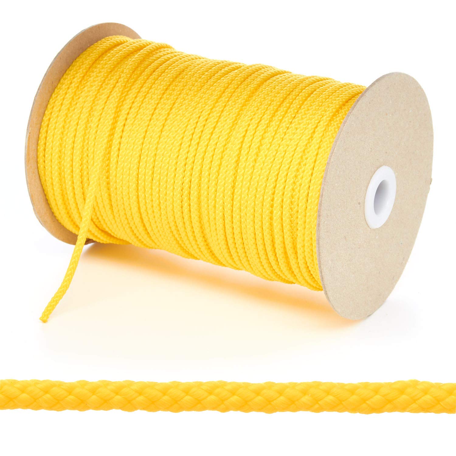 Kalsi Cords 4mm Thin Round Polypropylene Braided Rope, Strong & Durable Poly Cord Rope for Outdoors, Tie Downs, DIY Projects and General Use (Yellow, 10 Metres Cut Length)