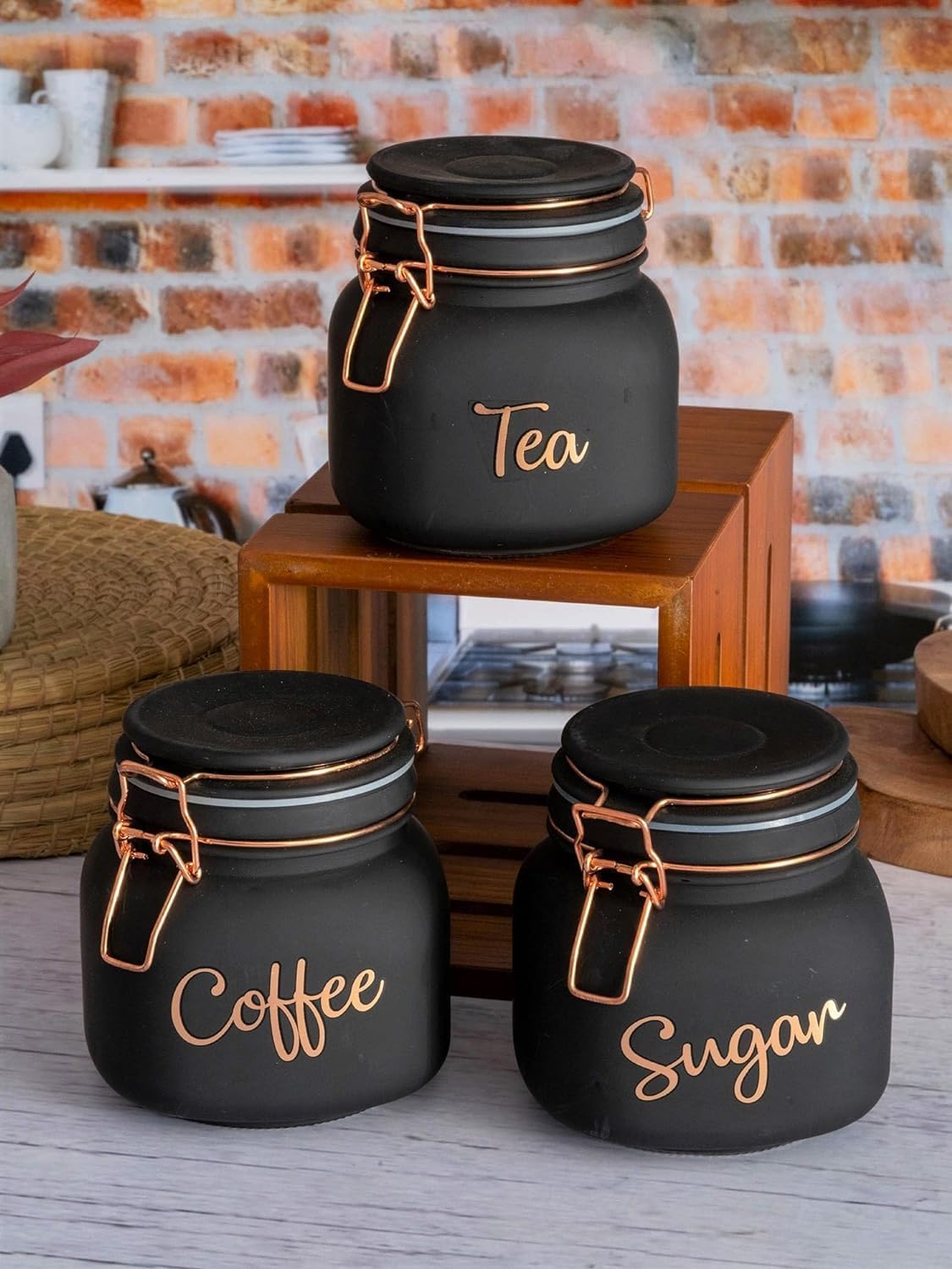 Red-Rubby 700ml, Glass Airtight tea coffee sugar containers for Kitchen Storage Container with Lid For Tea Coffee & Sugar, Dry Fruit jars, Square Shape Storage Jar, Set of 3 (Black)(Round) (B0D6KX8RPY) Amazon Price History, Amazon Price Tracker