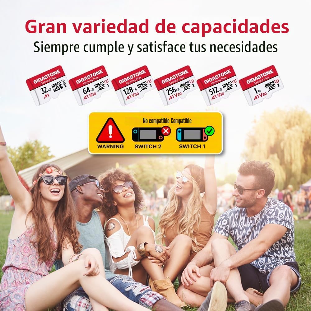【Solo para Switch 1】 GIGASTONE Tarjeta MicroSDXC de 1TB (Gaming Plus) con Lector USB Tipo C, Compatible con Switch 1, Video 4K, UHS-I A1 U3 V30 C10, Velocidad de hasta 150 MB/s.