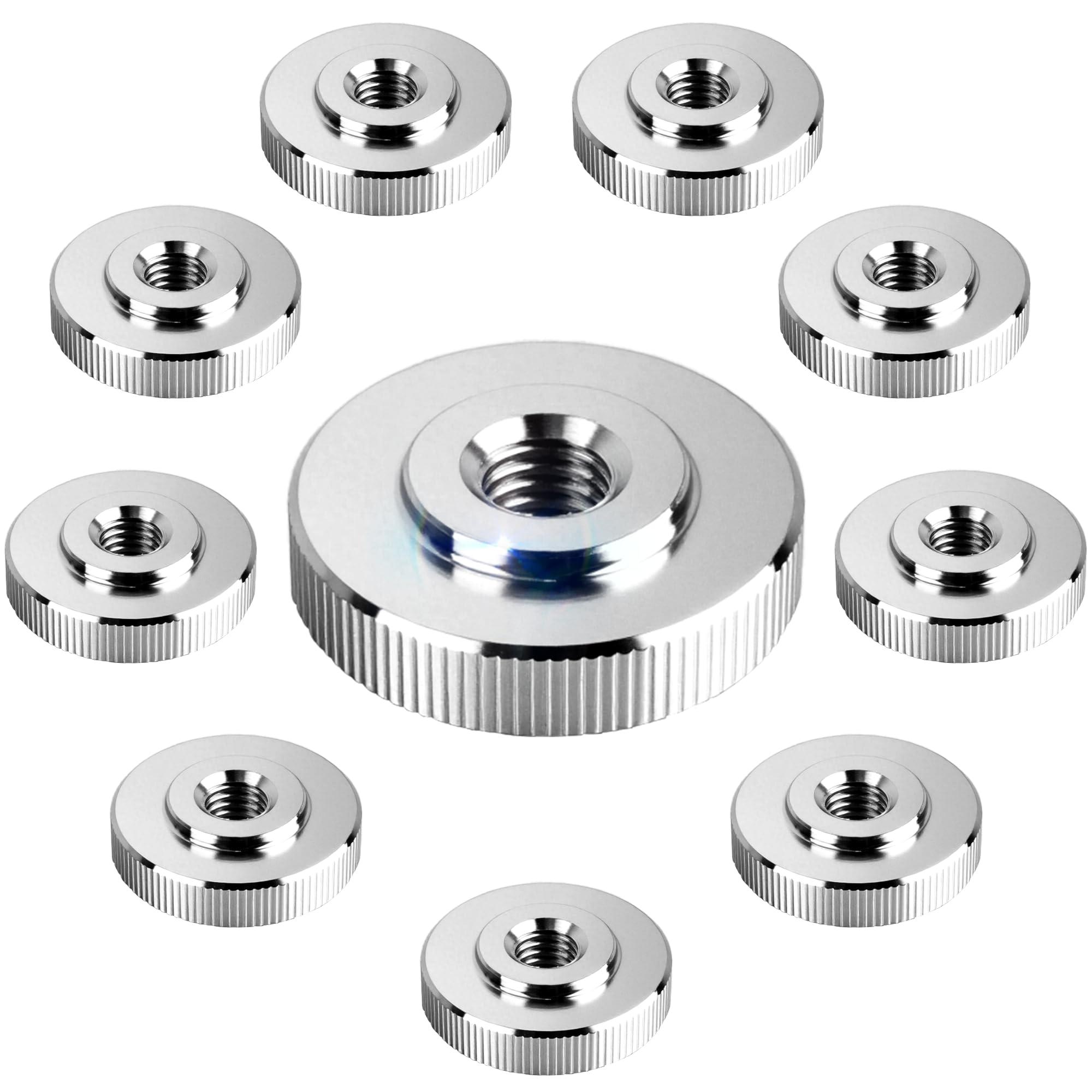 10 Pezzi DIN 467 M6 Dadi Zigrinati,Dado Zigrinato Rotonde in Acciaio Inox,Stringere a Mano Parti di Fissaggio Dadi,Manopole Femminile Filettato con Foro Passante per Macchine Utensili