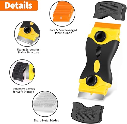 Miniatura 8 de Rascador de hoja de afeitar de plástico de doble extremo, herramienta raspadora de plástico con 40 cuchillas de afeitar de metal y plástico, vinilo,