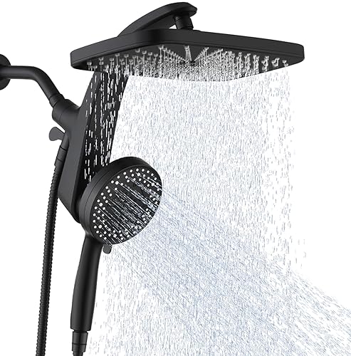 High Pressure Rain Shower Head: Upgrade Shower Heads with Handheld Spray Combo with Fixed Showerhead and 10 Sprays Handheld Shower Head, Detachable Showerheads Built-in Magnetic Docking and Power Jets - Black - 2.5GPM