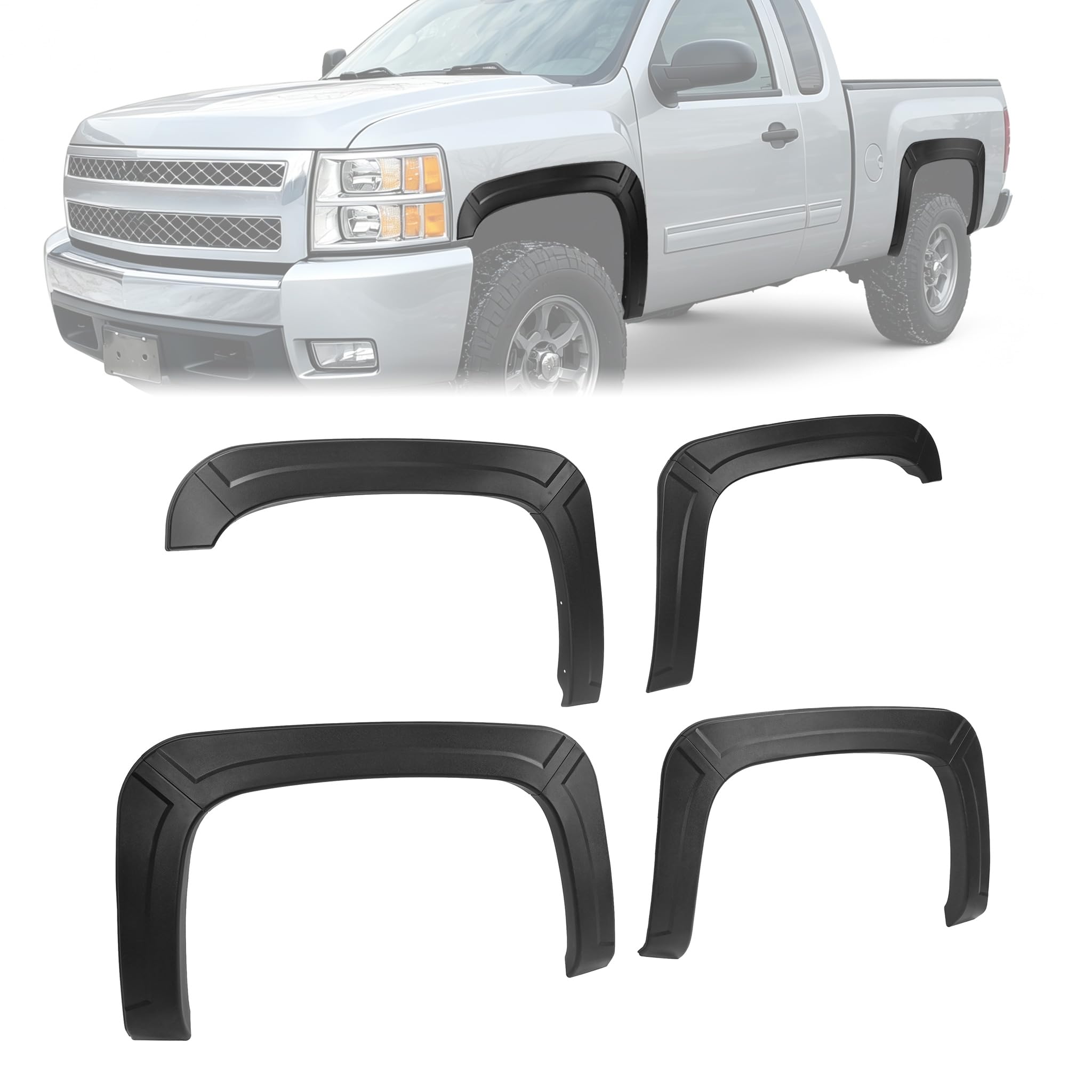 Photo 1 of ***The description is for reference only.*****ALMULOO 4Pcs Fender Flares Compatible with 2007-2013 Chevy Chevrolet Silverado 1500 Standard Cab/Extended Cab Wheel Arch Covers Plastic(PP) Textured Black