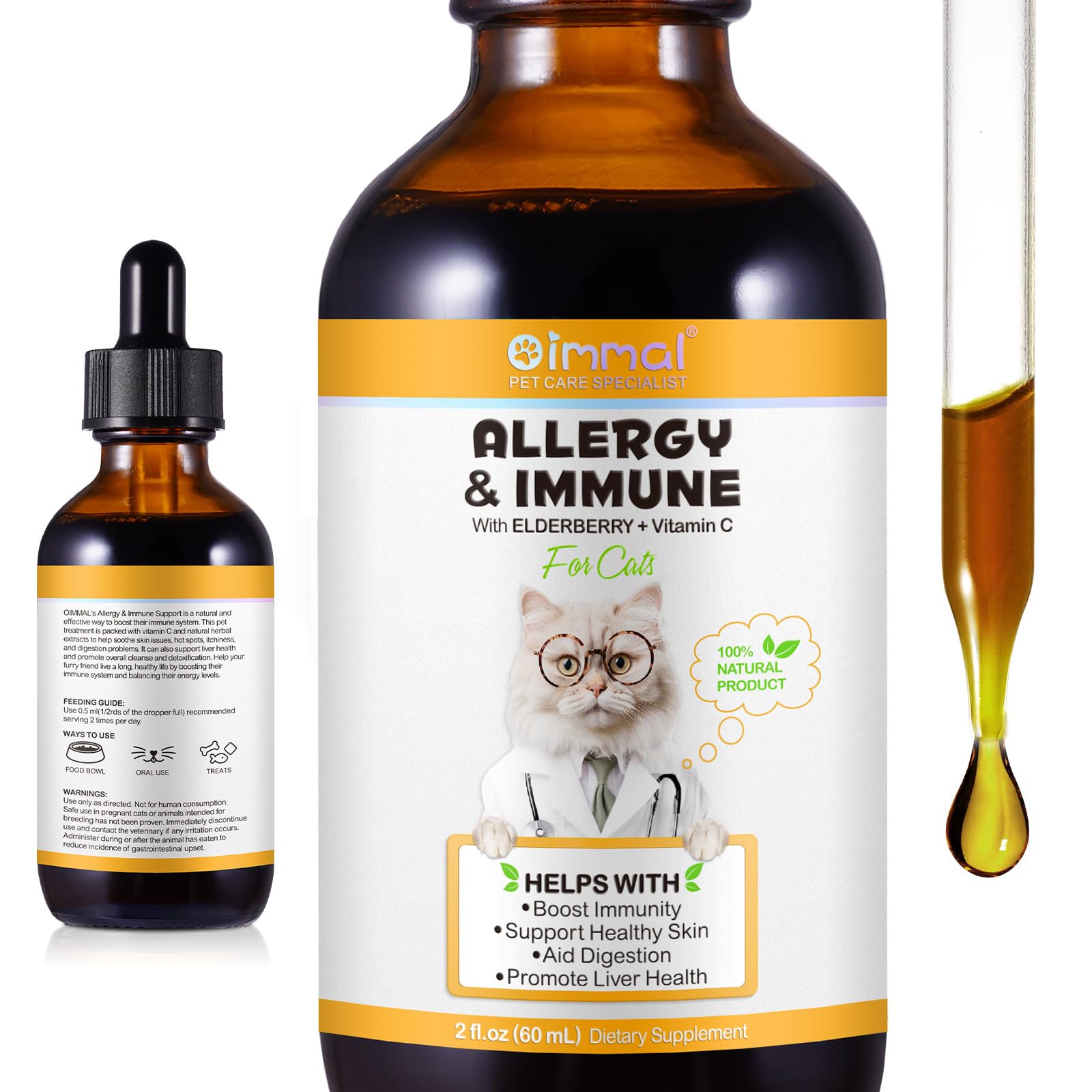 Allergy Relief for Cats, Cat Itch and Immune Drops, Naturally Support Skin Allergy Treatment, Effective Seasonal Allergy Relief, Liquid Form (2 fl.oz)