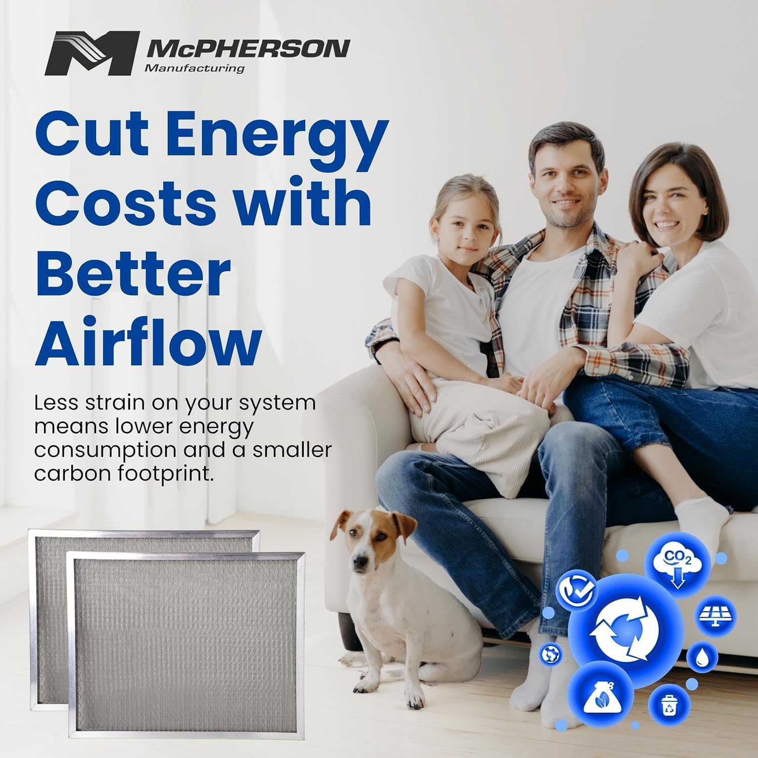 McPherson Reusable Air Filter 20x20x1 (Actual: 19.75" x 19.75" x 0.875") | Washable MERV 8 | Made in USA Metal Frame | HVAC AC Furnace | Permanent | Pet Dust Filtration