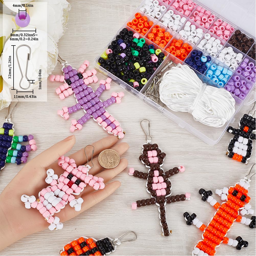 SUNNYCLUE 1 scatola Fai Da Te 10 set Kit di Perline Pony Kit di Perline Pony Set di Perline Animali Perline Colorate Pony Kit per Realizzare Portachiavi 8 mm Foro Grande Perline Artigianali Pony Ferma