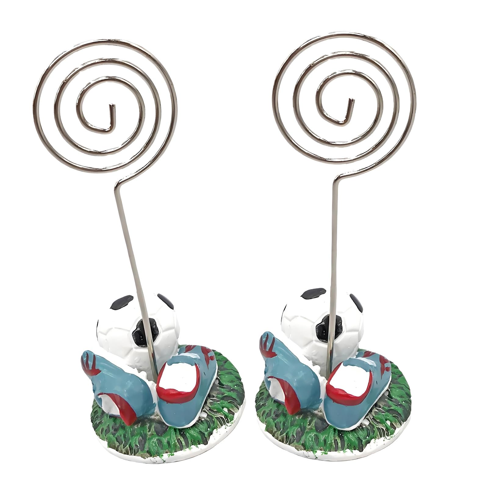 our fave 2Pcs Football Seat Themed Card Holder Iron Wire Name Display Stand with Resin Base for Sports Themed Event Football Cleat Name Owner