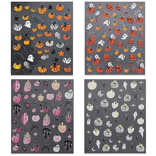 Miniatura 7 de Calcomanías de uñas de Halloween, autoadhesivas 3D, diseño de calabaza rosa, diseño de araña, calavera fantasma, telaraña, gótico, Halloween, uñas