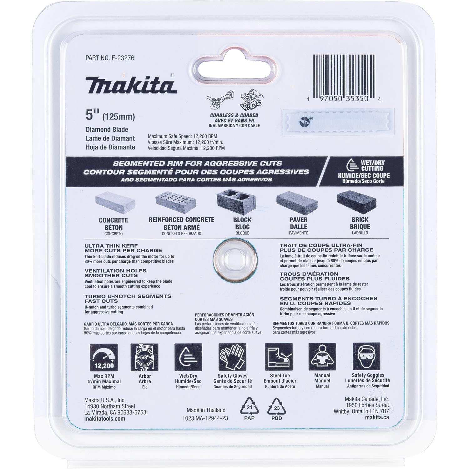 Makita E-23276 - Hoja de diamante de corte fino de 5 pulgadas, segmentada, de uso general