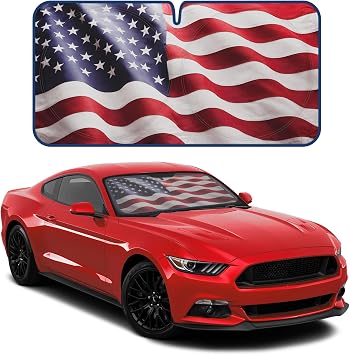 Motor Trend USA Americana Flag Car Windshield Sun Shade for Front Window, Foldable Car Sun Shade with Patriotic Graphic, Collapsible Sun Visor Sunshade for Cars Windshield Medium 65" x 33"