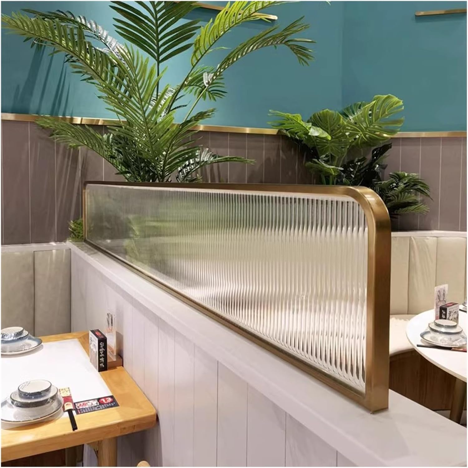 GLETSF Standing Raised Striped Glass Restaurant Screen Partition Matte Hotpot Restaurant Half Wall Countertop Dwarf Fence Partition 30/50Cm Used As A Partition In The,Gold-50X80-Gold-30x100cm