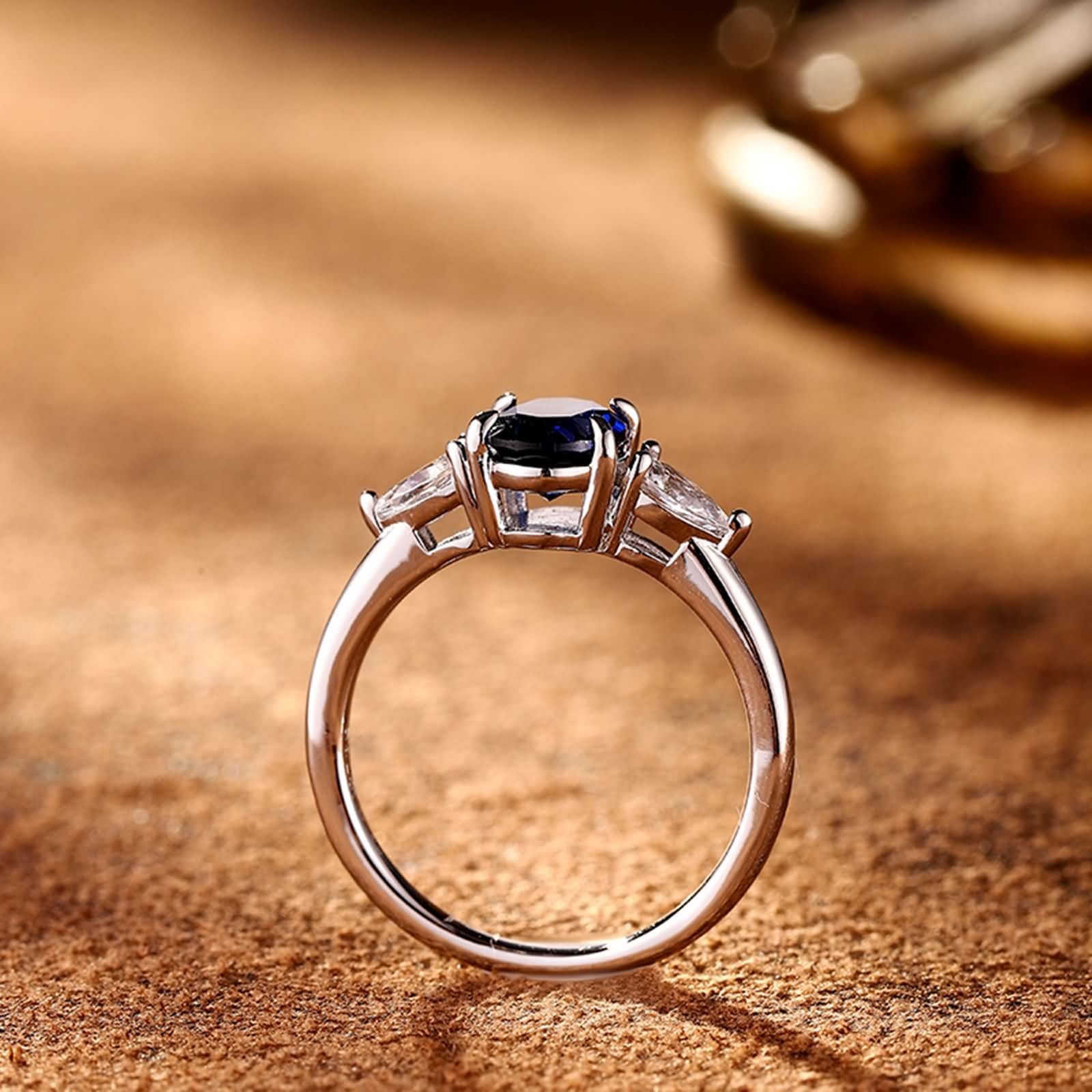 Anillo Mujer Alianza Oro Blanco 9 Kilates / 14 Kilates / 18 Kilates, 4 Garras Oval y Gota de Agua con Zafiro de 1,9 ct y Moissanita, Anillos de Matrimonio Plata Azul Mujer