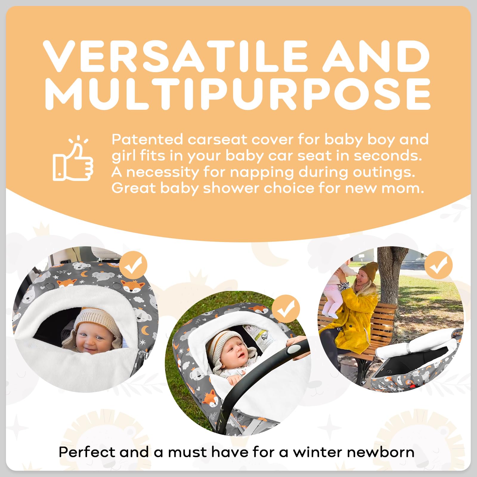 Yoofoss Funda de asiento de coche para bebé, cubierta de invierno para proteger al bebé del viento frío, funda de forro polar de felpa súper cálida para bebés niños y niñas, zorro