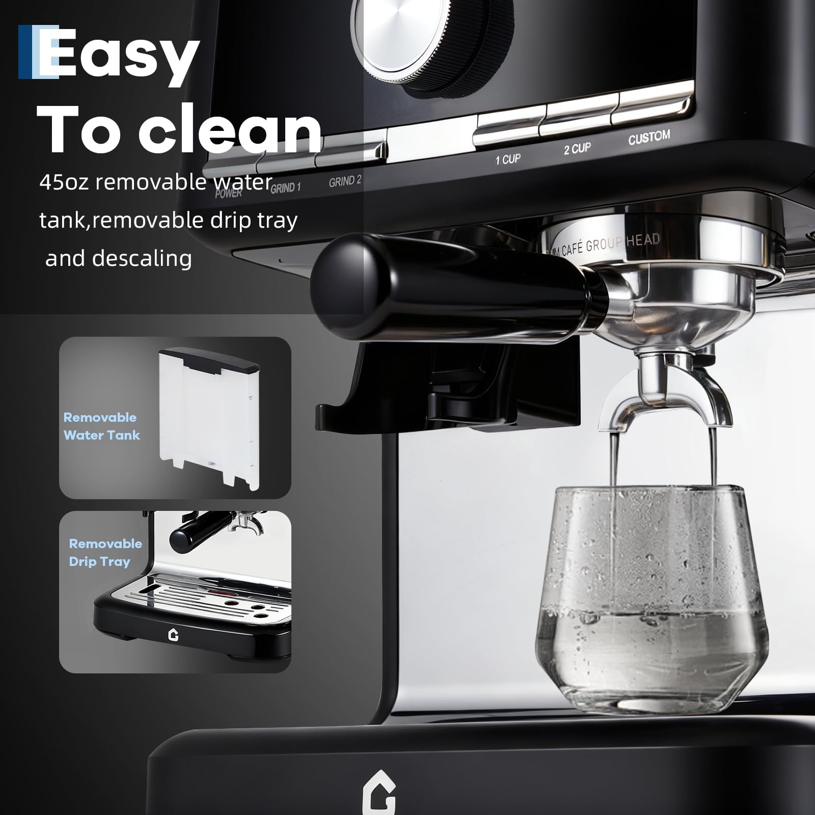 Półautomatyczna maszyna do espresso z wbudowanym młynkiem, dyszą parową do pianki mlecznej, programowanie 1/2 filiżanek i niestandardowy tryb, ekspres do kawy espresso, do kawy kremowej, cappuccino