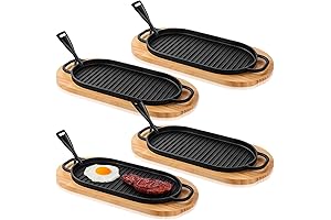 4 Sets Cast Iron Fajita Skillet Pan Set Sizzling Steak Plate