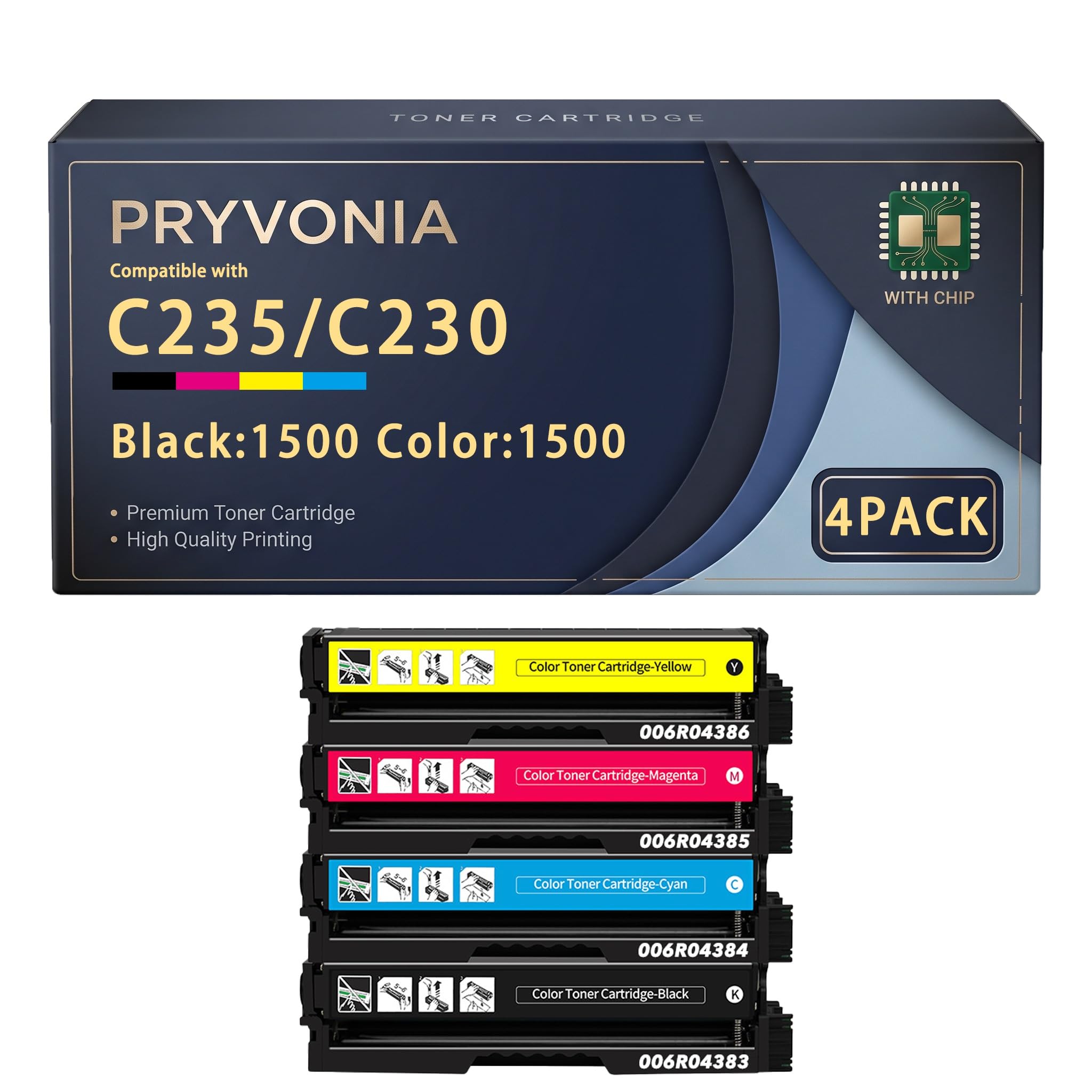 Kompatybilne kartridże z tonerem 006R04383 006R04384 006R04385 006R04386 do Xerox C230 C235, 4 sztuki z chipem, czarny cyjan magenta żółty, każdy do 1500 stron