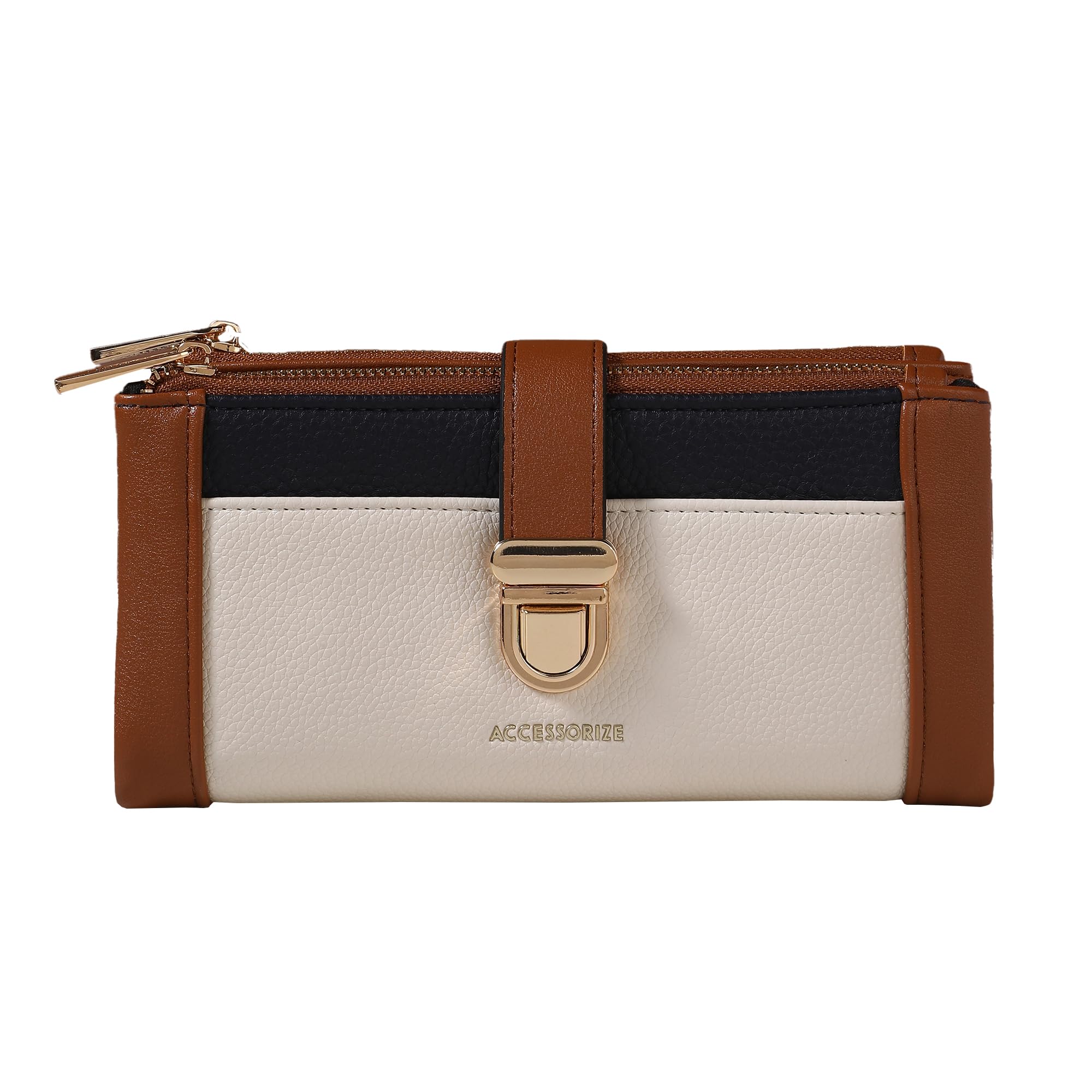accessorize London Women's Brown Colour Block Push Lock Wallet | Bags for Women | Ladies Purse Handbag-picture-36