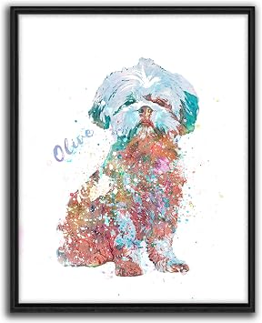 Personal-Prints Shih Tzu | Personalized Dog Framed Canvas Wall Art Gift | Watercolor Style Dog Memorial or Decor Art With Your Pups Name & Breed 11"x14"