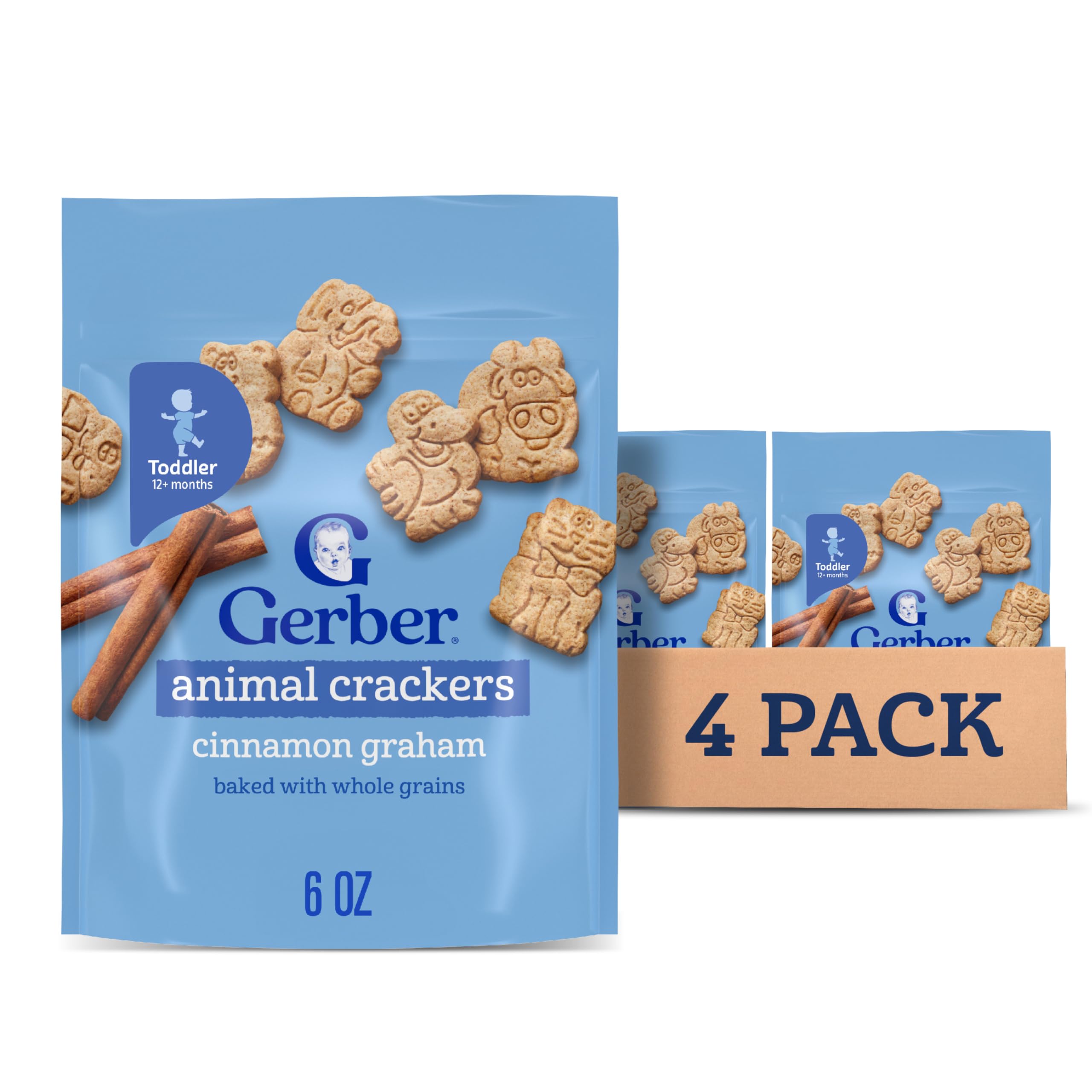 GerberAnimal Crackers, Snacks for Toddlers, Toddler Crackers, Vitamin E, Iron, Finger Foods, 4PK