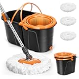 Spin Mop and Bucket with Wringer Set, Double Bucket Separate Dirty Water, 360° Spinning Mop System with 3 Microfiber Mop Heads, Clean Water Mop Set for Floor Cleaning