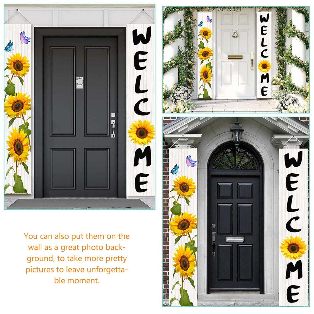 PRETYZOOM 3 Paare Willkommensbanner Dekoration Bauernhaus Solarlaternen Im Freien Ernte Solar- Türkränze Im Freien Sommerlicher Türkranz Veranda Frühling Gartenzwerg Veranda-Schild Polyester