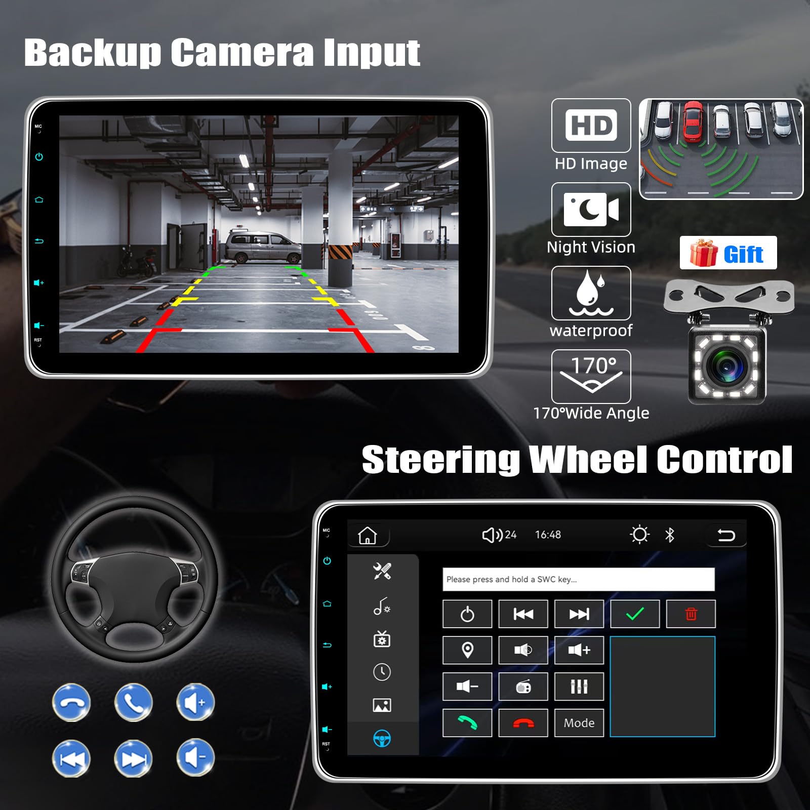 CAMECHO [CARPALY] 1 DIN YouTube Autoradio da 10'' con Schermo Rimovibile e Regolabile, WIRELESS Car Play MP5 per auto con Android Auto Bluetooth FM/RDS EQ Mirror Link +Telecamera