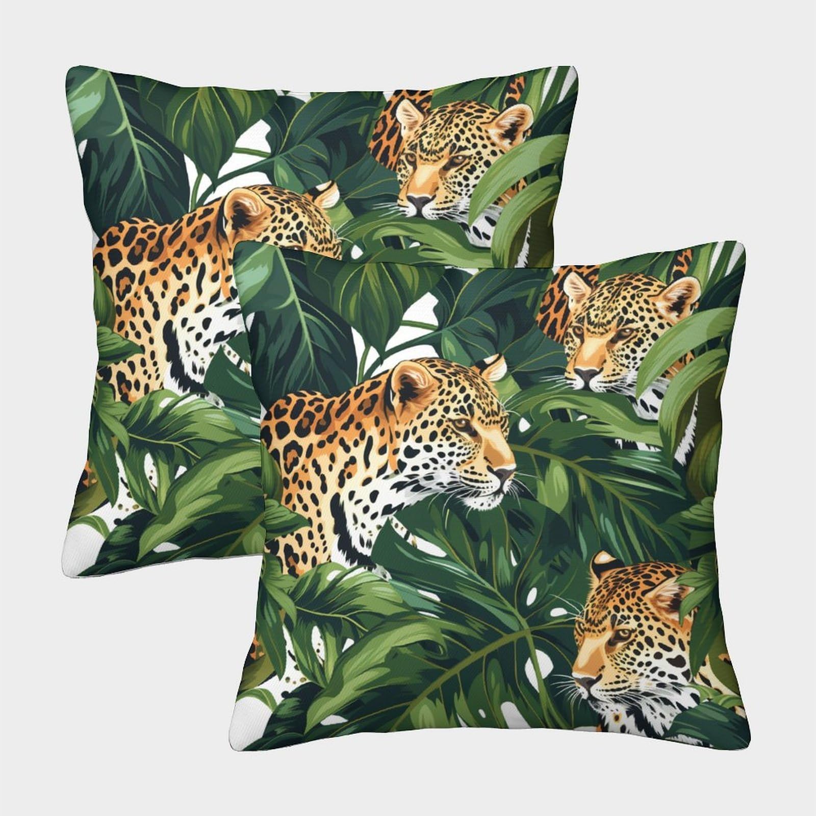 kaiyun 2 Pack Leopard Personalised Cushion Cover Jungle Home Sofa Decoration 40x40cm Pillow Covers