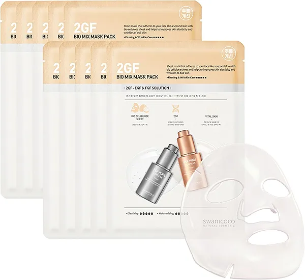 Pregnancy Safe 2GF Bio Gel Face Mask Elasticity & Hydration Care, Firming & Repairing, Lifting Sagging Skin, Anti Aging Care, Glass Glow Skin, Growth Factor Korean Skincare (10 sheets)