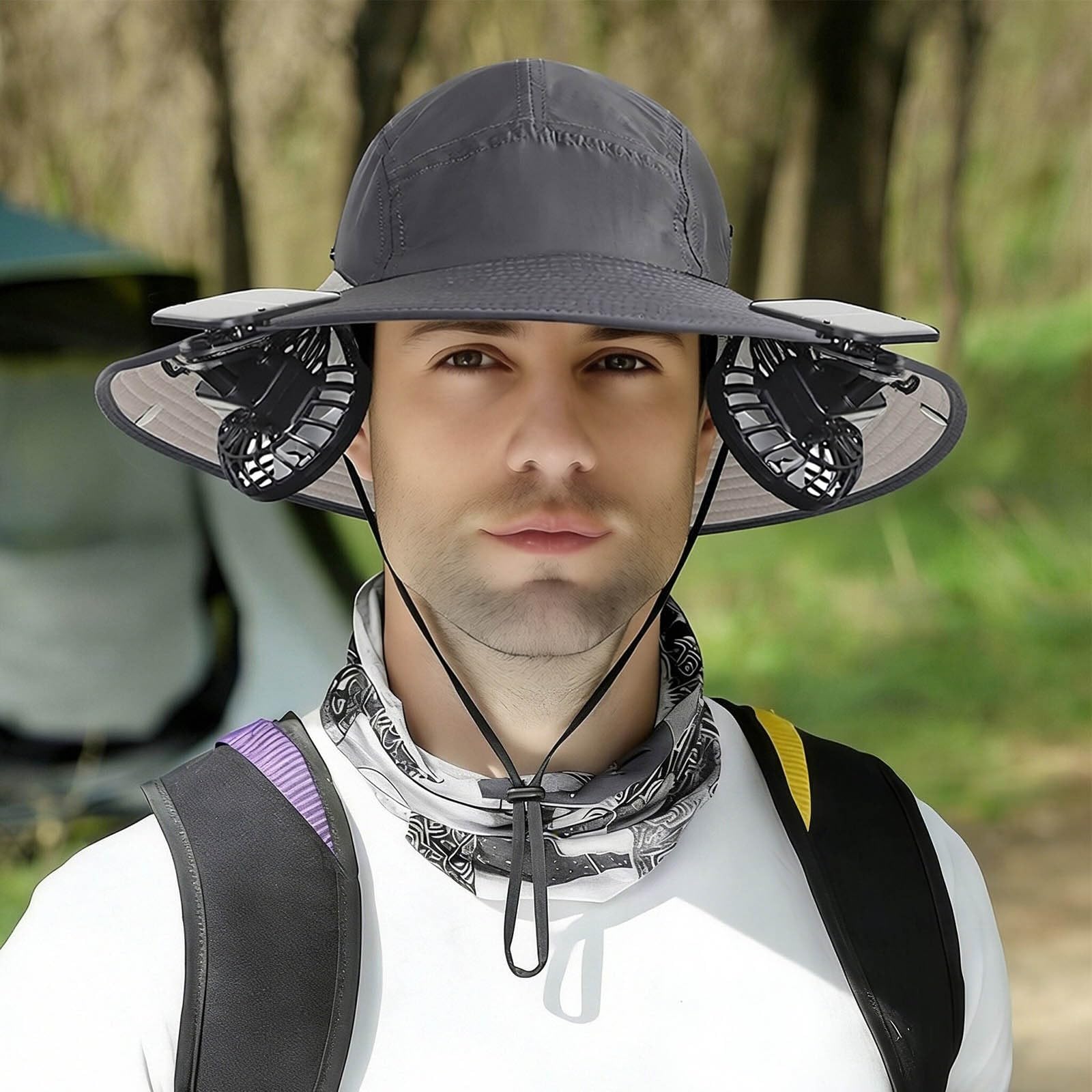 Genérico Sombrero Verano Mujer - Sombrero de ala Ancha con protección Solar para Exteriores Ventilador Solar extraíble y batería Recargable para Senderismo Camping y Viajes