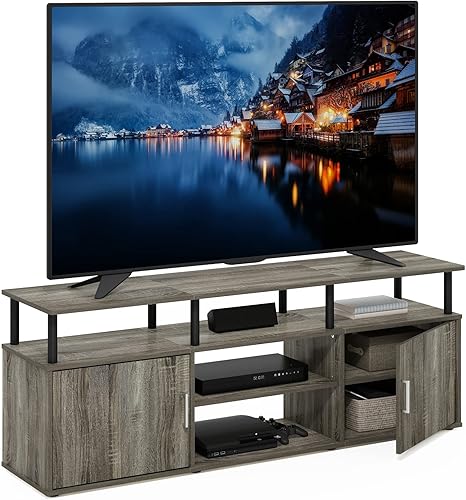 Miniatura 4 de Furinno Jensen - Soporte de centro de entretenimiento para televisor de hasta 70 pulgadas, barra de plástico, roble francés grisnegronegro