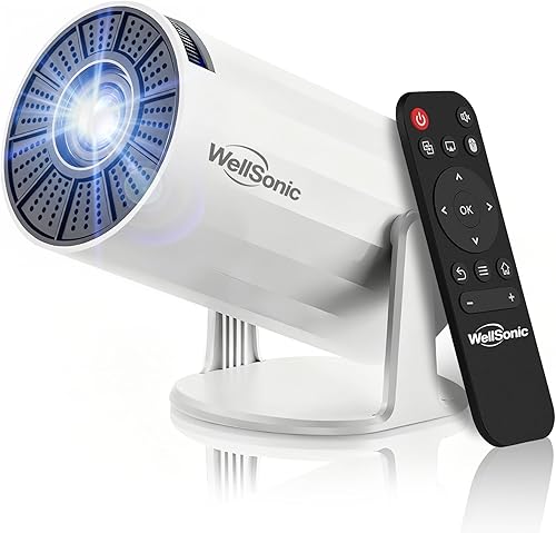 Mini proyector portátil compatible con 4K, 200 Ansi para exteriores y para el hogar proyector de películas con WIFI y Bluetooth, corrección