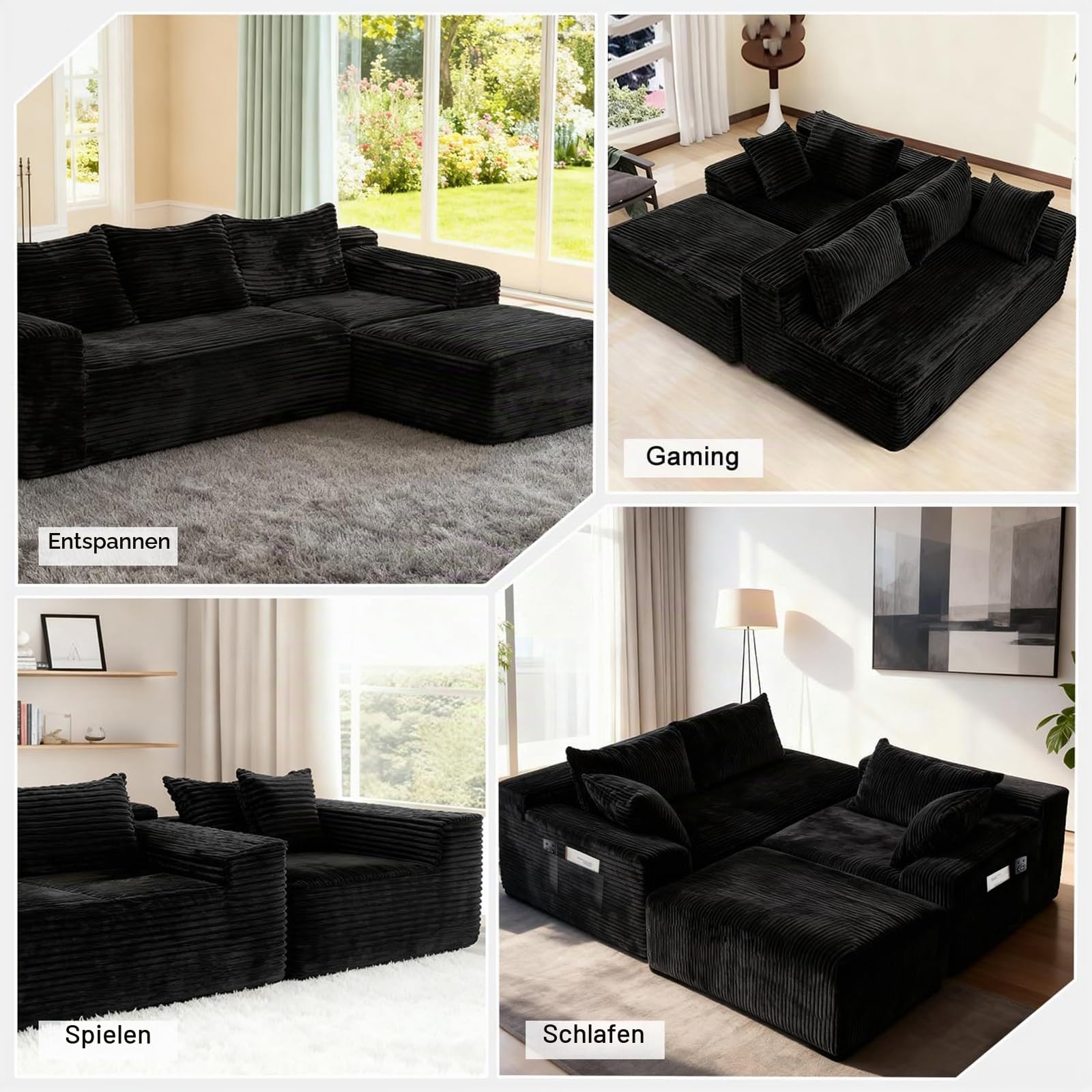 275cm Ecksofa mit Schlaffunktion, L-Form Schlafsofa 3-Sitzer mit Ottomane Links oder Rechts, Relaxsofa für Wohnzimmer, freistehend, Keine Montage