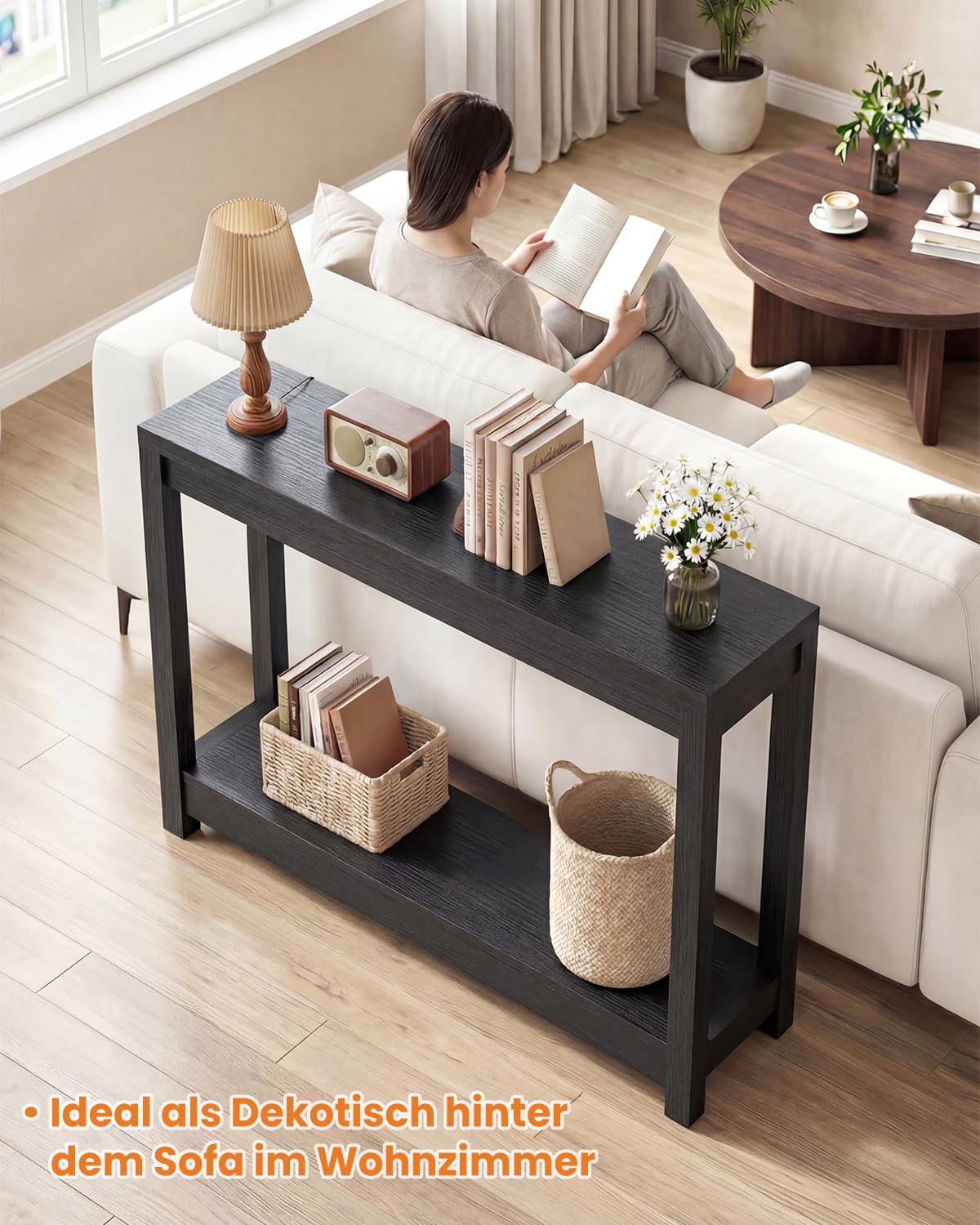 iSunirm Konsolentisch 80 cm Breit, Schmaler Flurtisch, Beistelltisch Console Table, Stabiler Eingangstisch für Flur & Wohnzimmer, Tisch hinter dem Sofa, Modernes Design Schwarz