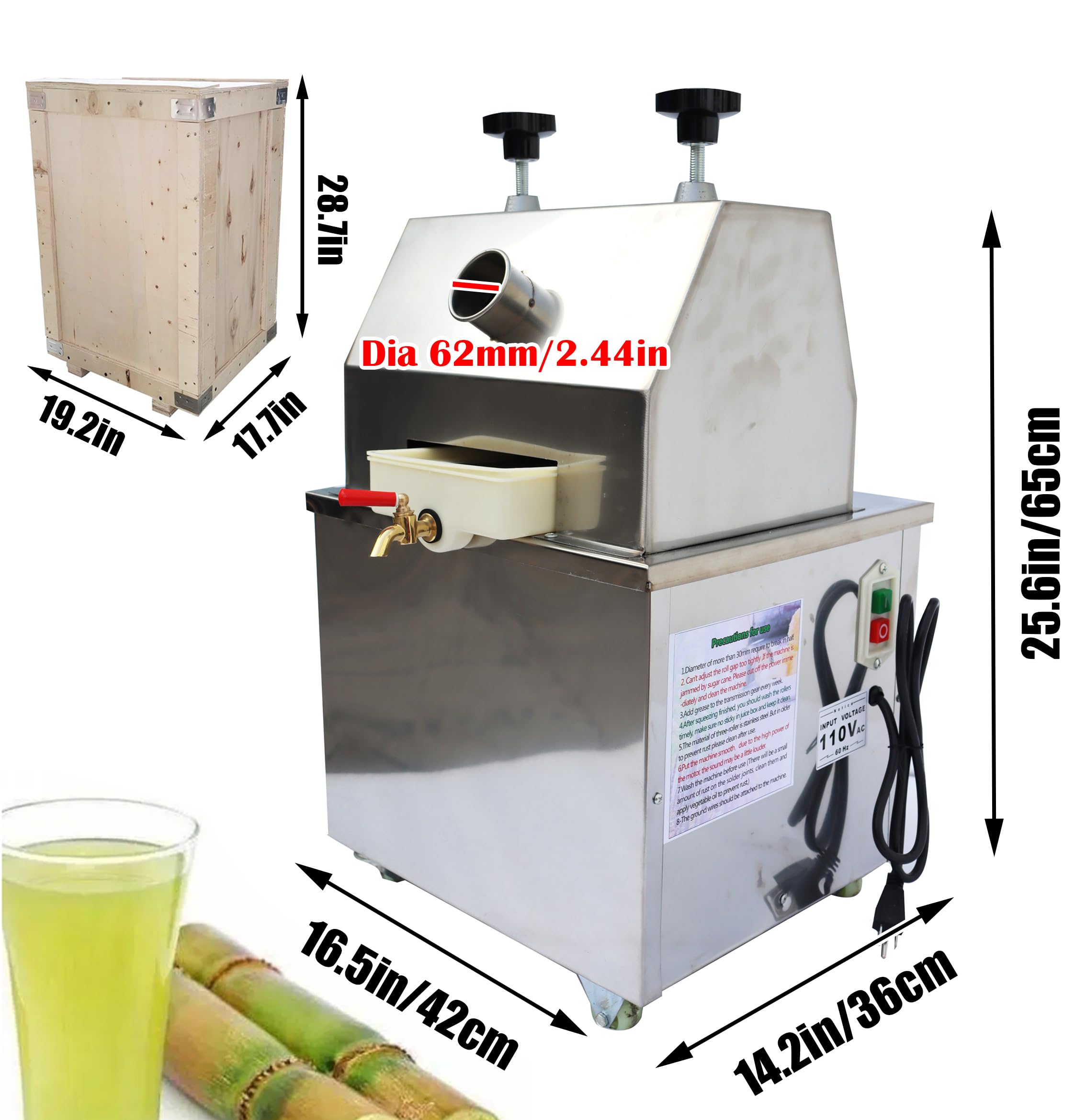 110V 1100W Sugarcane Juicer Vertical Electric - Detailed View