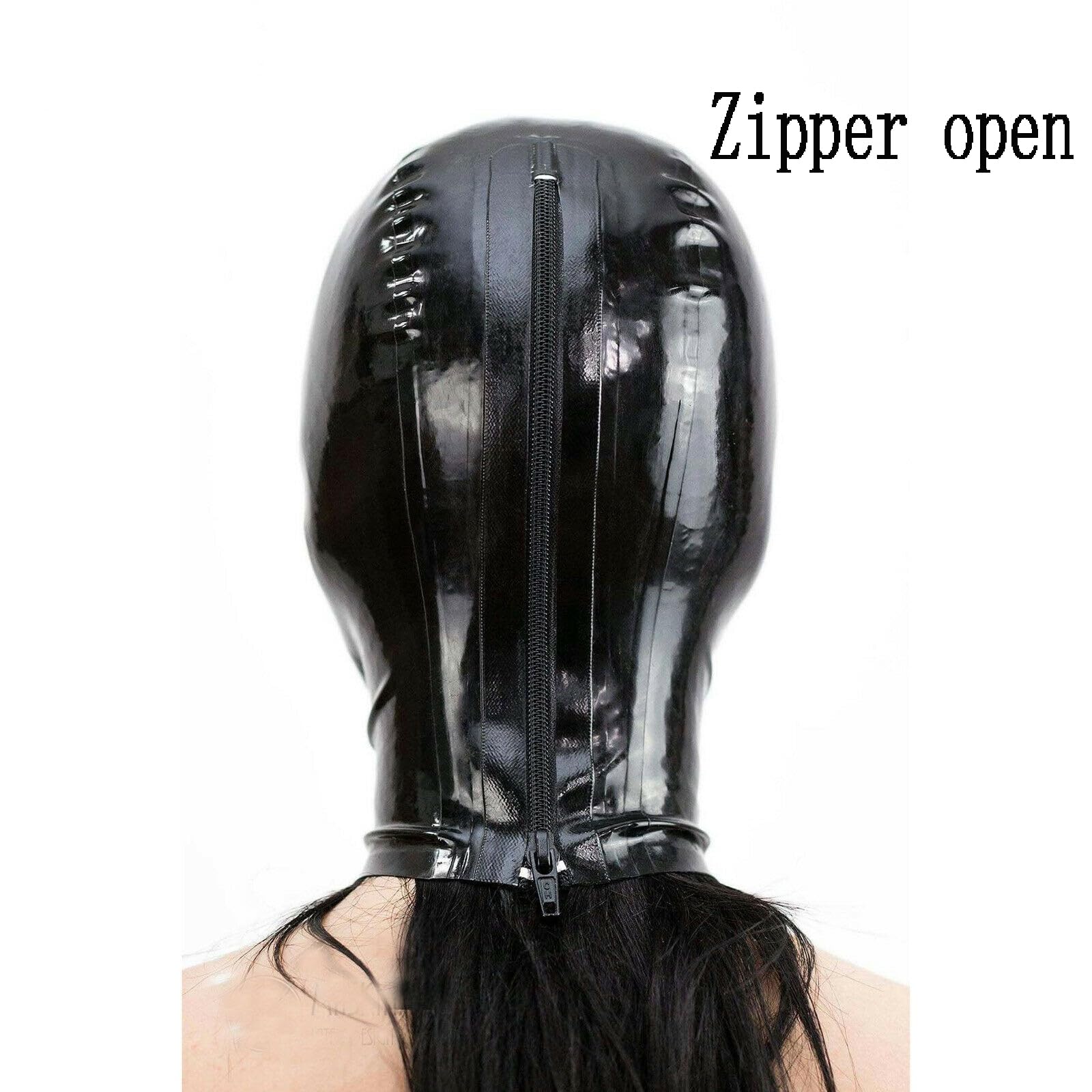 SMGZC Latex Head Cover Black Latex Face Hood Rubber HeadMask Latex Mask Back Zipper for Cosplay Party Club Wear (M,Pink)